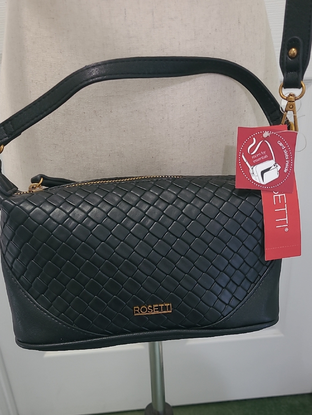 Rosetti Jolie Black Quilted Design Crossbody Sling Bag with Gold Accent